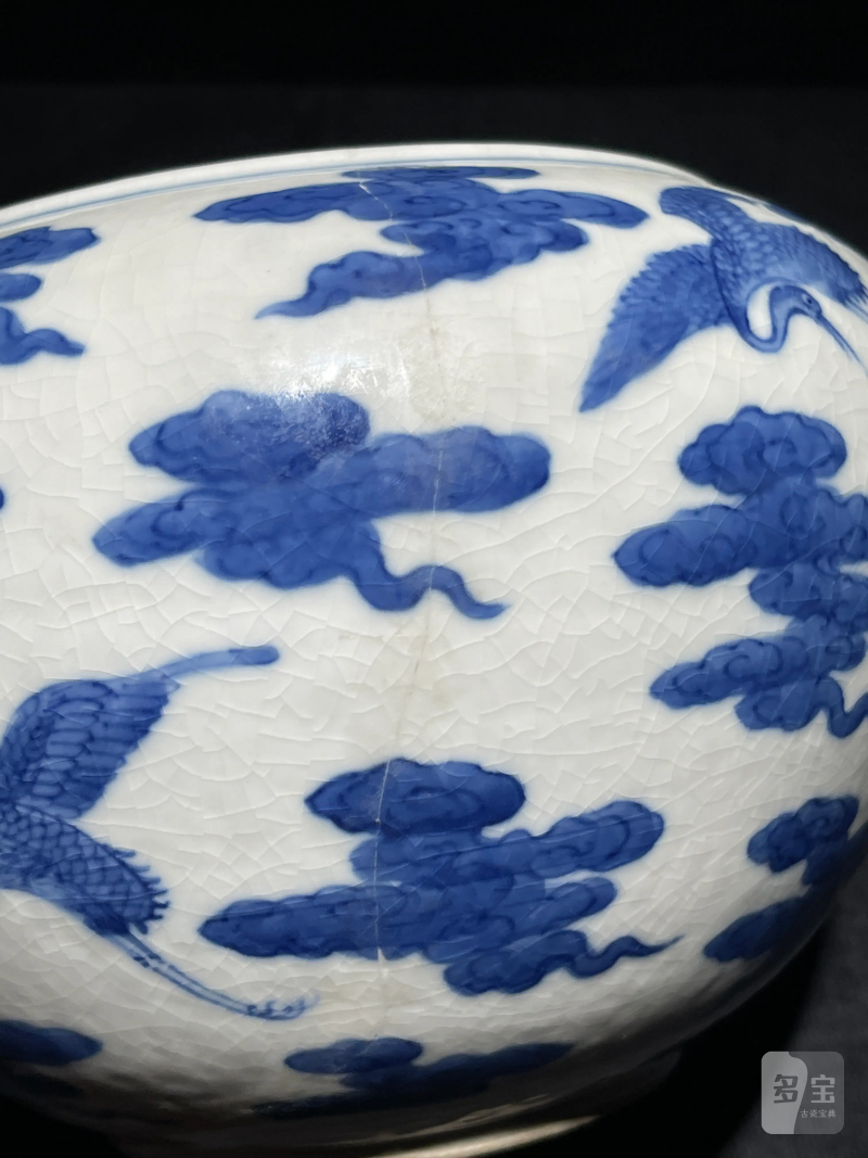 清道光 浆胎青花云鹤纹钵 - 图14